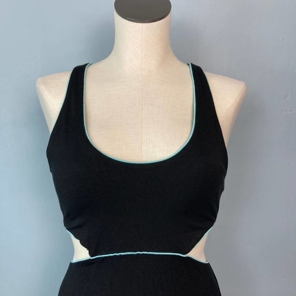 VICTORIA'S Secret Cutout Racerback Mini Skater Dress Black Turquoise Trim Size M - Picture 2 of 14